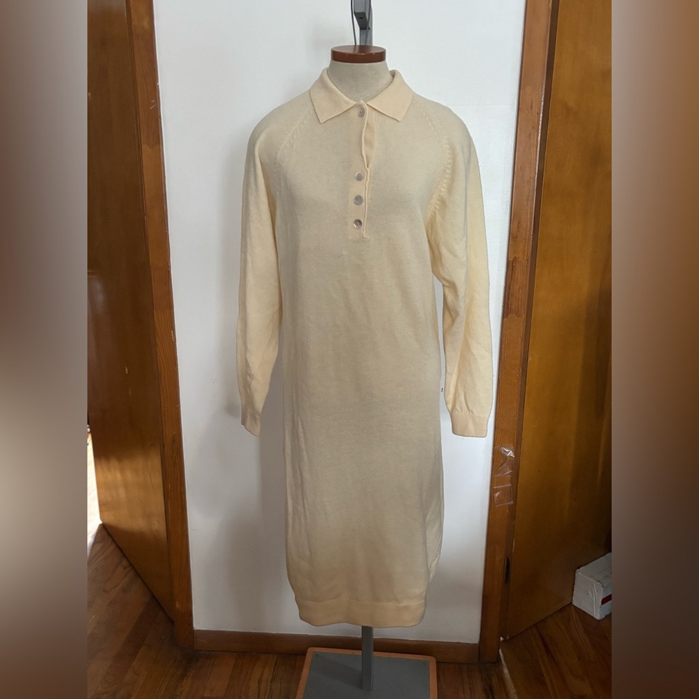 D.D. SLOANE *VINTAGE: Lambswool Polo Column Sweater Maxi Dress *SZ. M (IVORY)